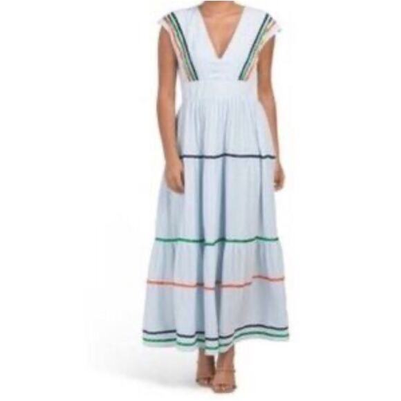 Alexia Admor V‎ Neck Tiered Maxi Dress Size 4 Blue Long Sleeveless - Picture 1 of 11